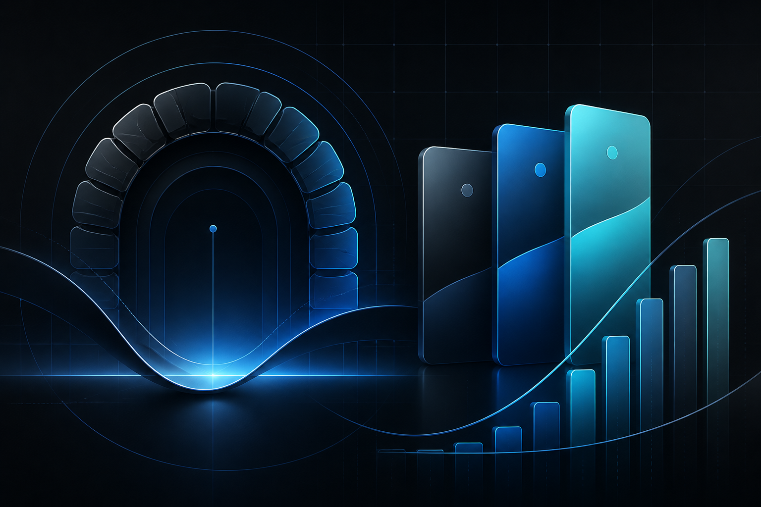 Abstract blue and graphite illustration representing affiliate terms — article header for "Affiliate Terms"