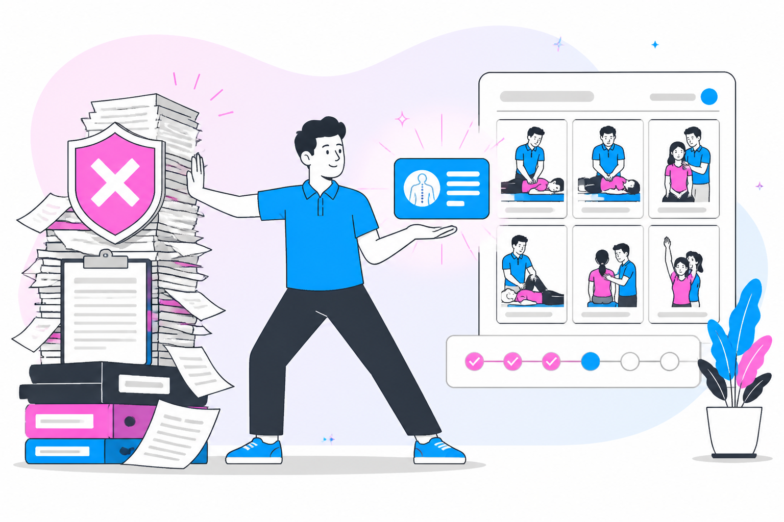 Illustration of cash pay chiropractic membership — practice owner reviewing a membership plan dashboard, header image for "Cash-Pay Chiropractic Membership vs Insurance: A Practice Owner's Guide"