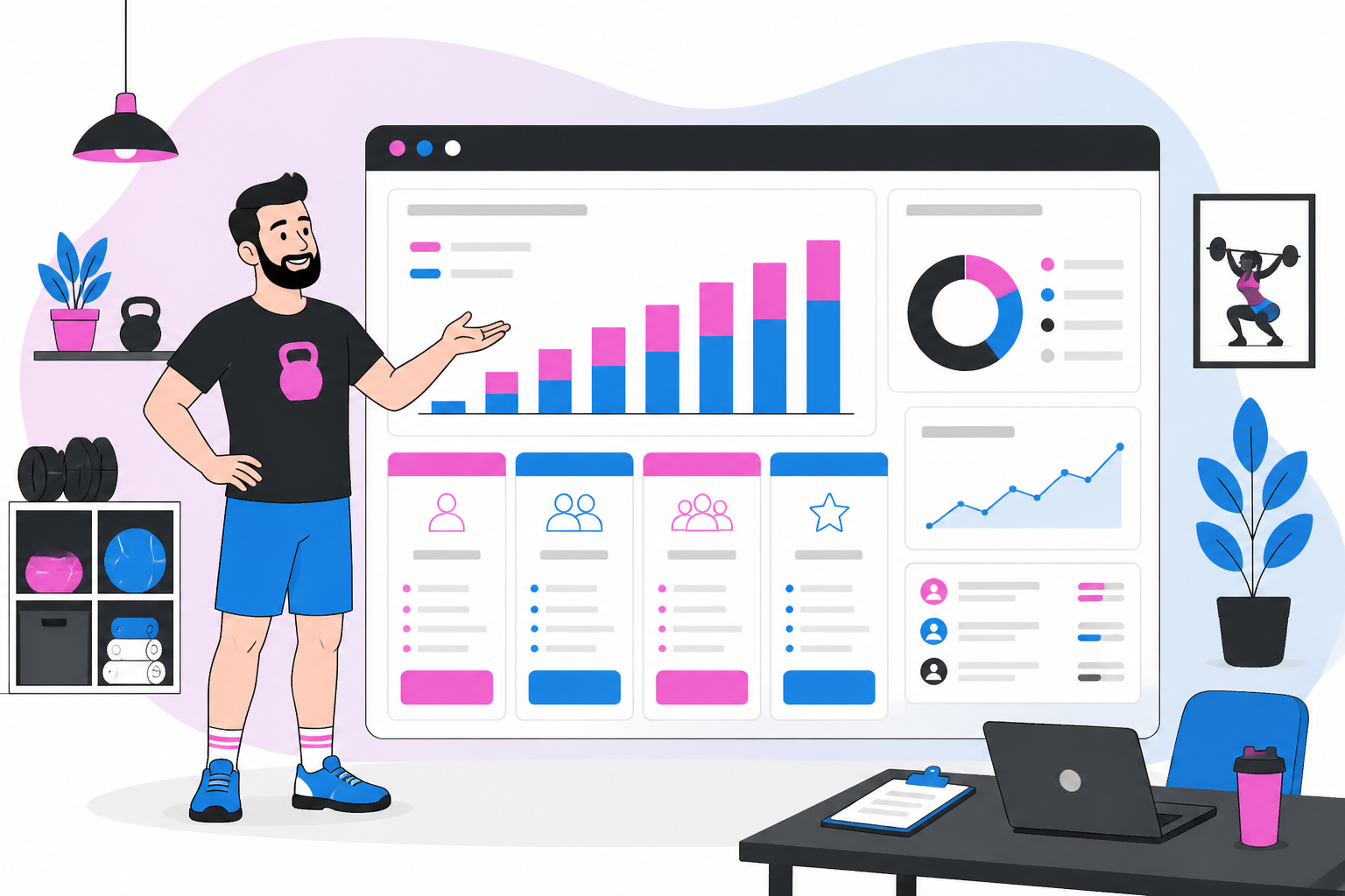 Illustration of crossfit membership pricing — box owner reviewing a membership plan dashboard, header image for "CrossFit Membership Pricing Models: What Actually Works"