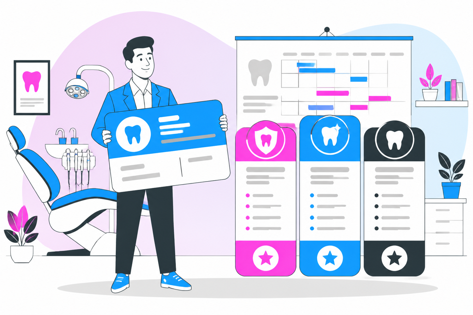 Illustration of dental savings plan in bakersfield ca — business owner reviewing a membership plan dashboard, header image for "The Ultimate Guide to a Dental Savings Plan in Bakersfield, CA"