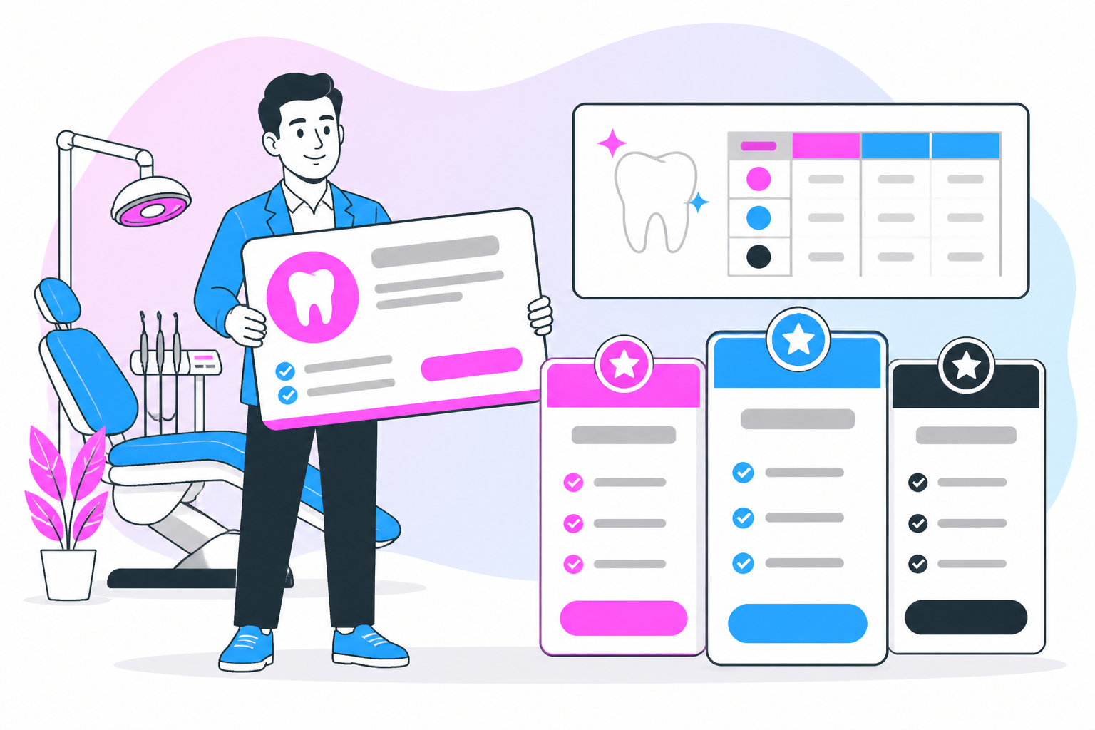 Illustration of dental savings plan in buffalo ny — business owner reviewing a membership plan dashboard, header image for "The Ultimate Guide to Choosing a Dental Savings Plan in Buffalo, NY"