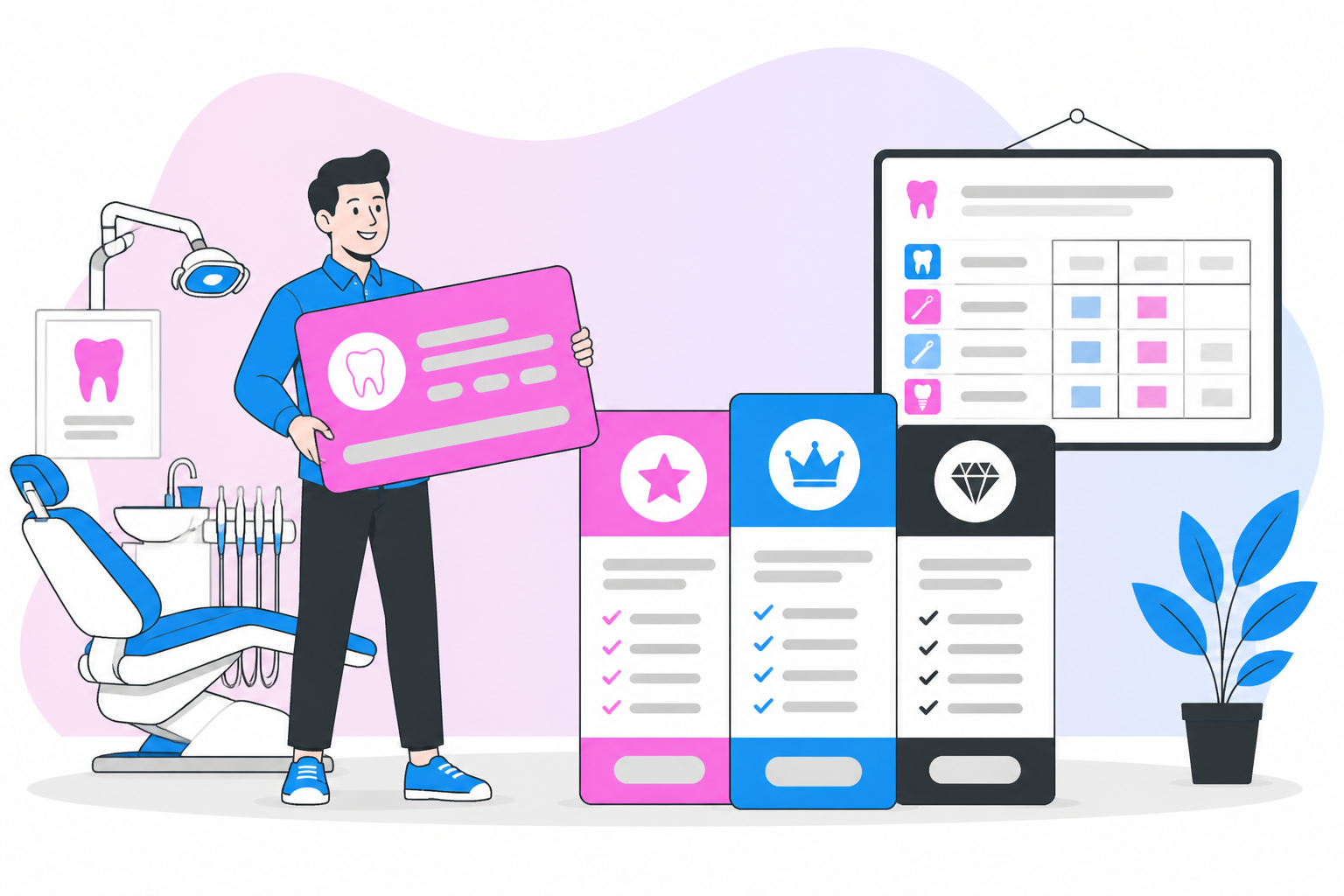 Illustration of dental savings plan in corpus christi tx — business owner reviewing a membership plan dashboard, header image for "Save Big! Dental Savings Plan in Corpus Christi TX"