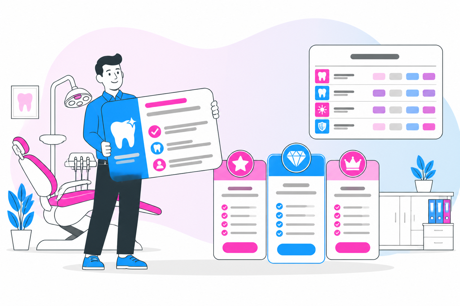 Illustration of dental savings plan in fort wayne in — business owner reviewing a membership plan dashboard, header image for "Unlock Better Smiles with a Dental Savings Plan in Fort Wayne, IN"