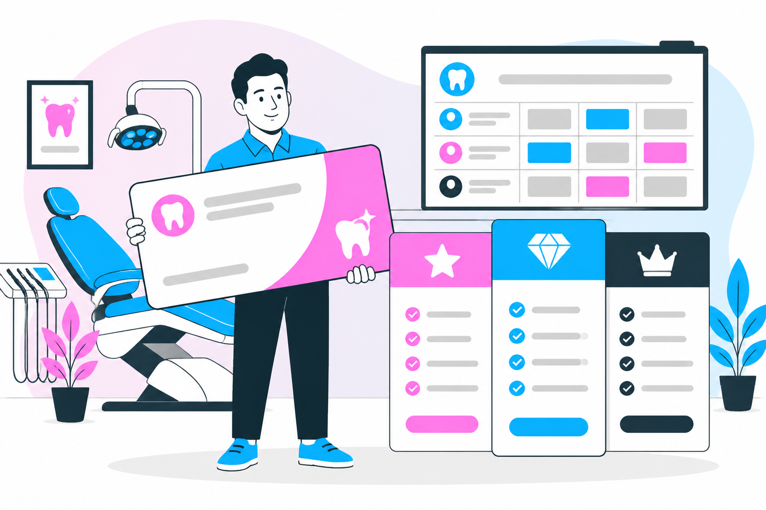 Illustration of dental savings plan in glendale az — business owner reviewing a membership plan dashboard, header image for "How to Find the Best Dental Savings Plan in Glendale, AZ"
