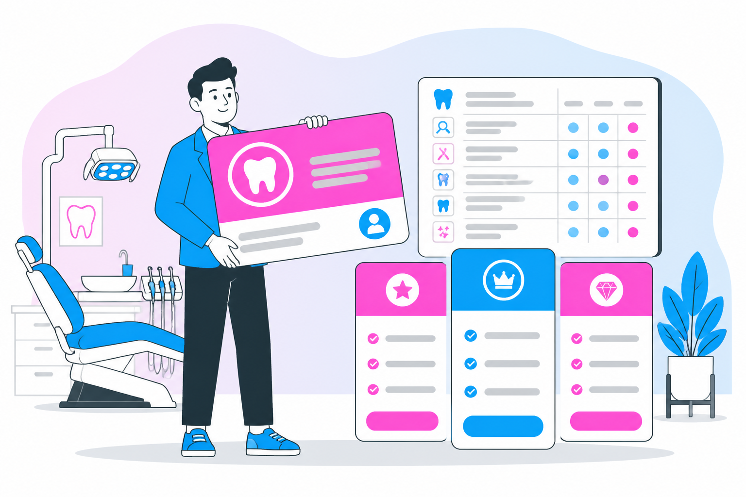 Illustration of dental savings plan in greensboro nc — business owner reviewing a membership plan dashboard, header image for "Save Big: Dental Savings Plan in Greensboro NC"