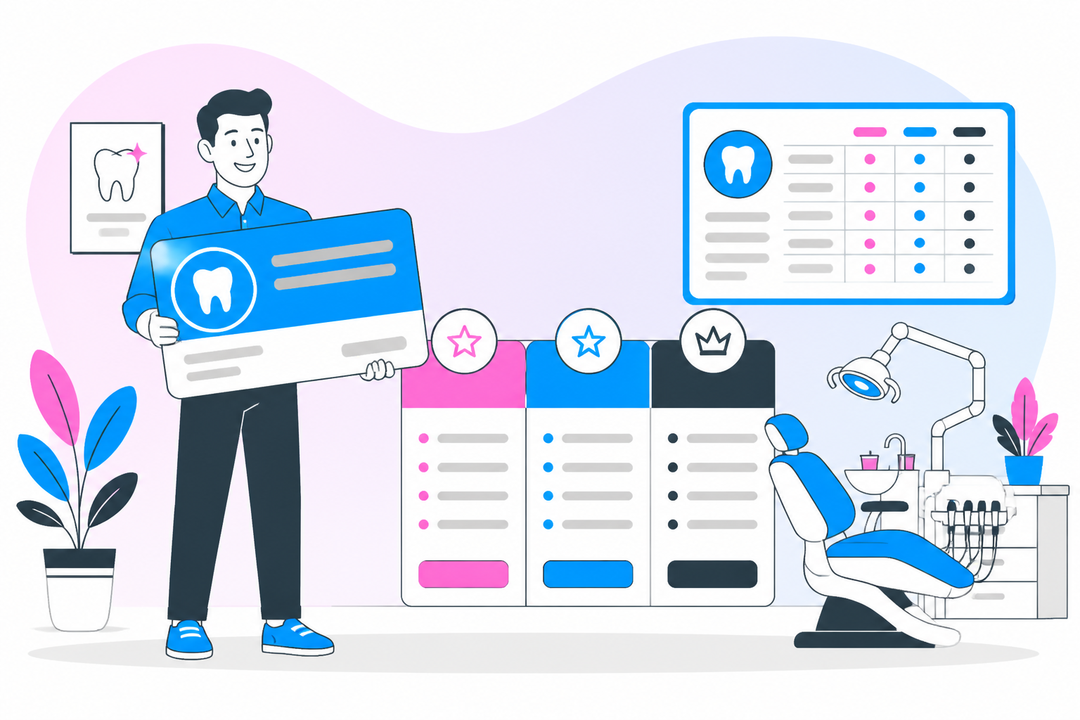 Illustration of dental savings plan in irvine ca — business owner reviewing a membership plan dashboard, header image for "Unlock Affordable Care with a Dental Savings Plan in Irvine, CA"