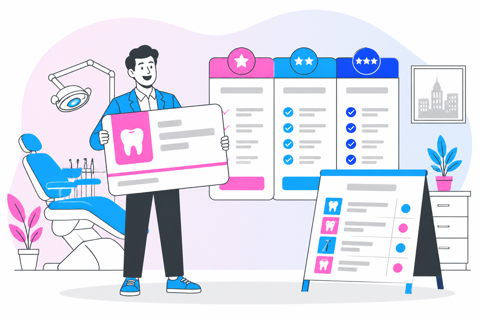 Illustration of dental savings plan in lincoln ne — business owner reviewing a membership plan dashboard, header image for "Finding the Best Dental Savings Plan in Lincoln, NE for Comprehensive Care"