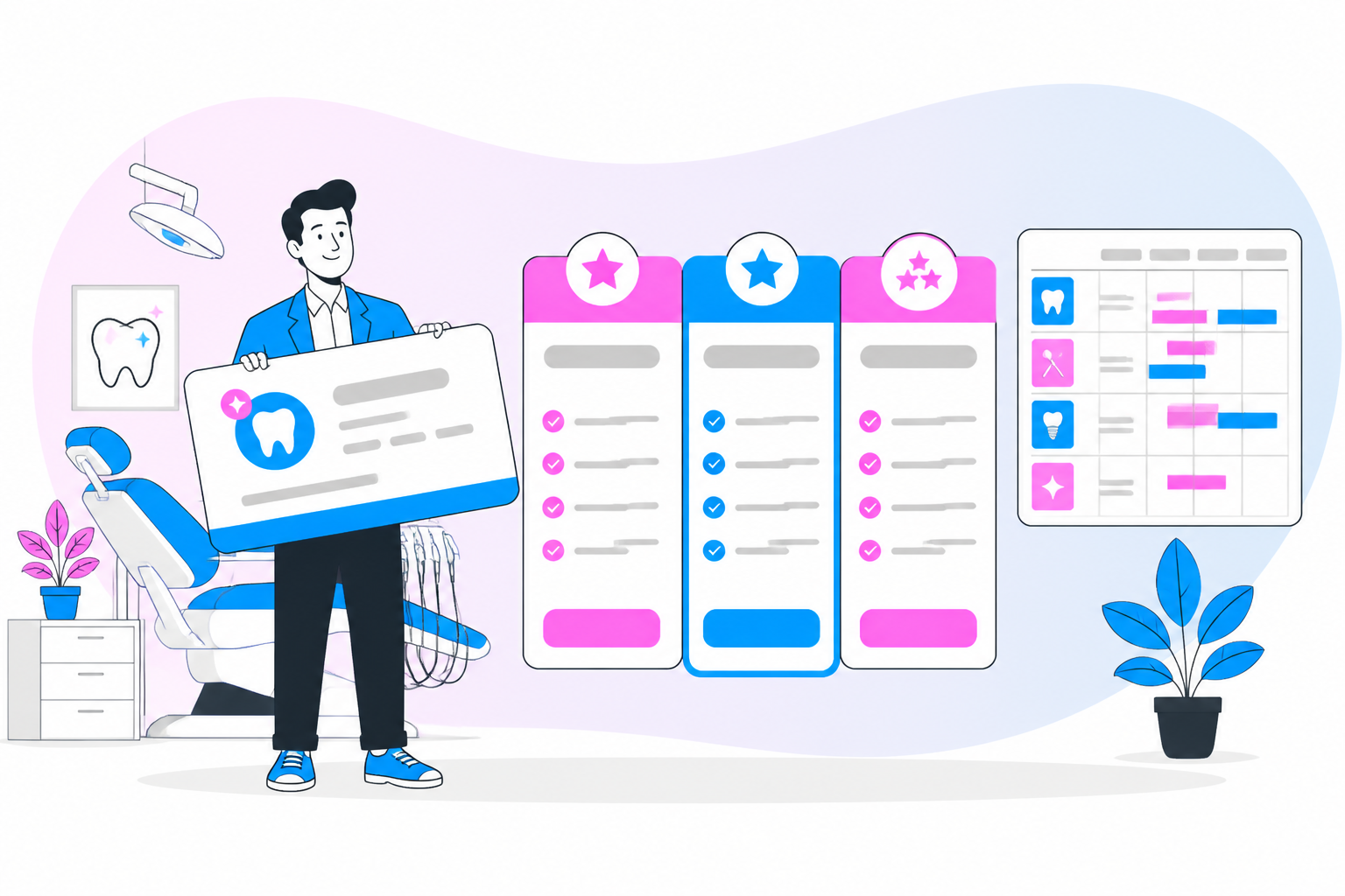 Illustration of dental savings plan in newark nj — business owner reviewing a membership plan dashboard, header image for "Find the Best Dental Savings Plan in Newark NJ for Your Family"