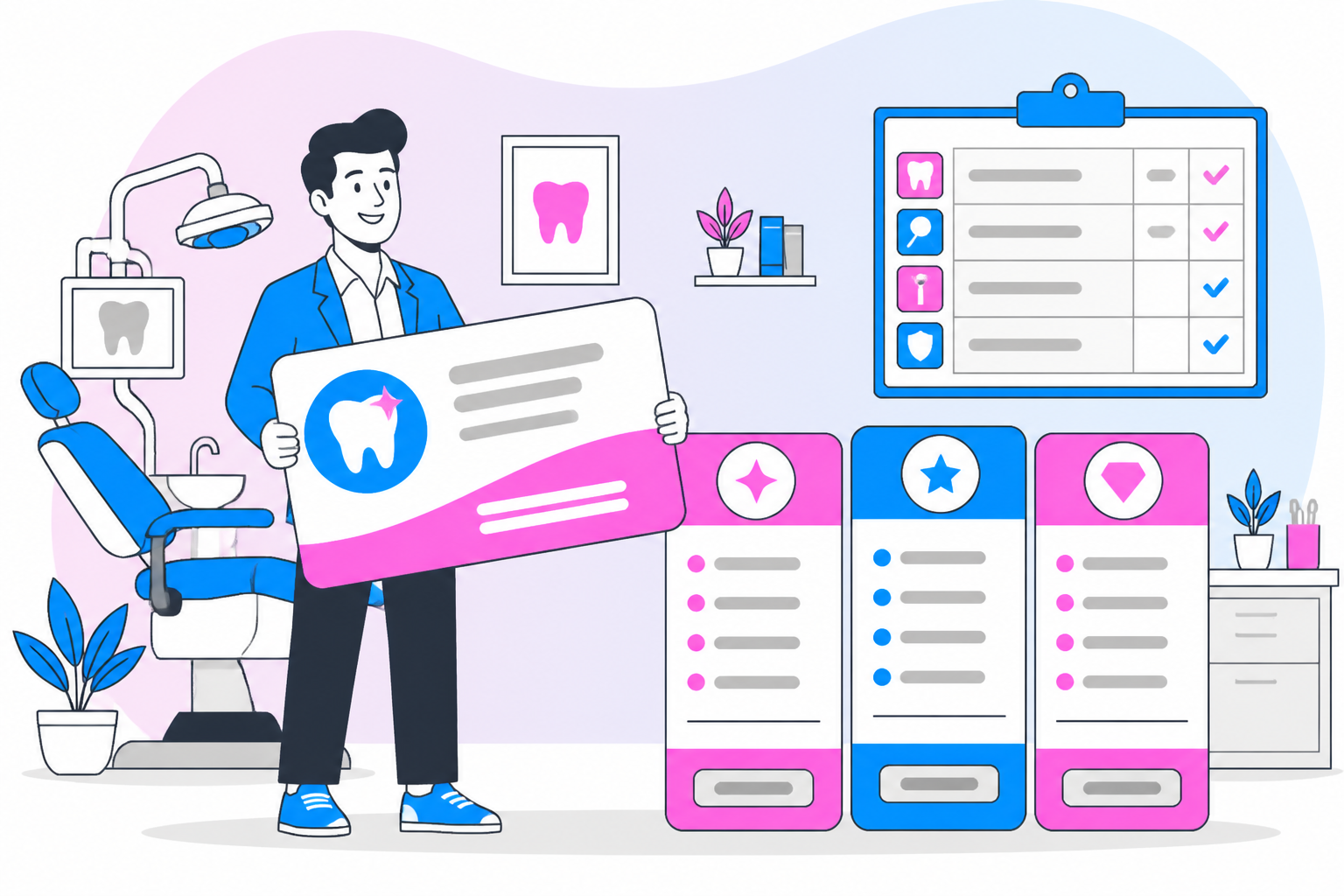 Illustration of dental savings plan in north las vegas nv — business owner reviewing a membership plan dashboard, header image for "Unlock Affordable Smiles: Your Guide to a Dental Savings Plan in North Las Vegas, NV"