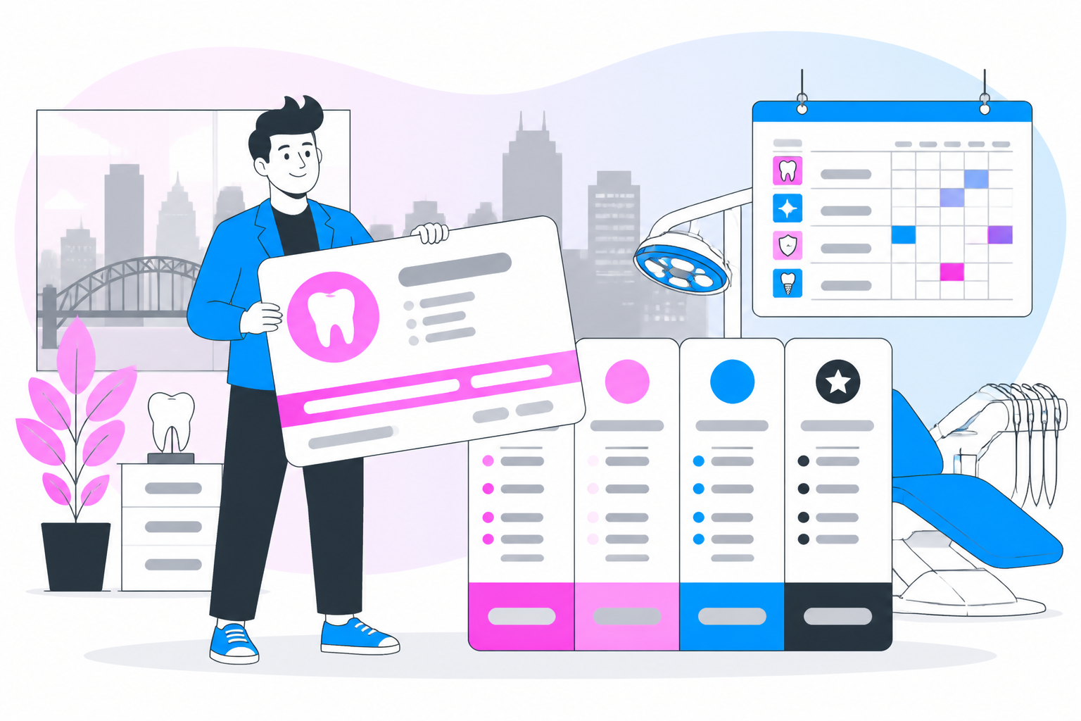 Illustration of dental savings plan in pittsburgh pa — business owner reviewing a membership plan dashboard, header image for "Affordable Care for the Steel City: Finding a Dental Savings Plan in Pittsburgh PA"