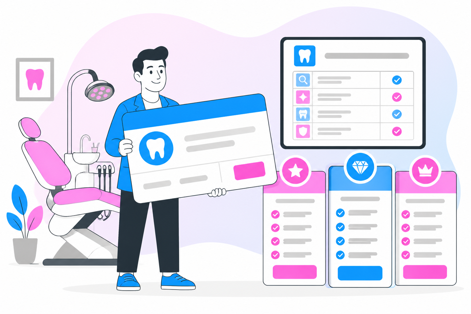 Illustration of dental savings plan in riverside ca — business owner reviewing a membership plan dashboard, header image for "How to Find the Best Dental Savings Plan in Riverside CA for Affordable Care"