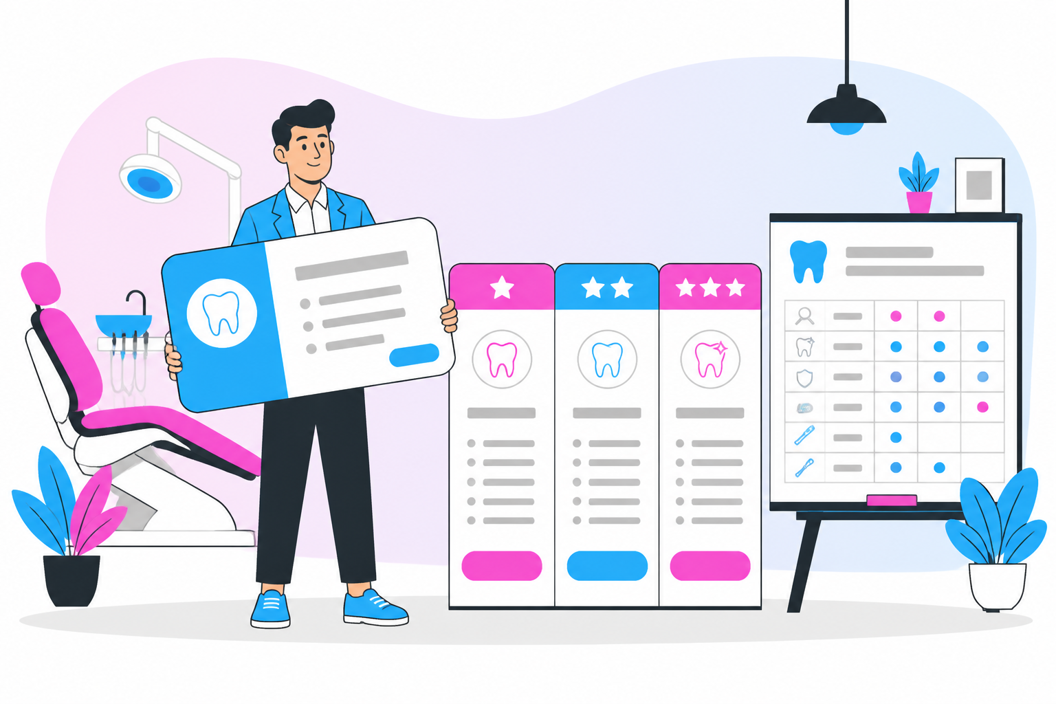 Illustration of dental savings plan in santa ana ca — business owner reviewing a membership plan dashboard, header image for "How to Save on Oral Care with a Dental Savings Plan in Santa Ana, CA"
