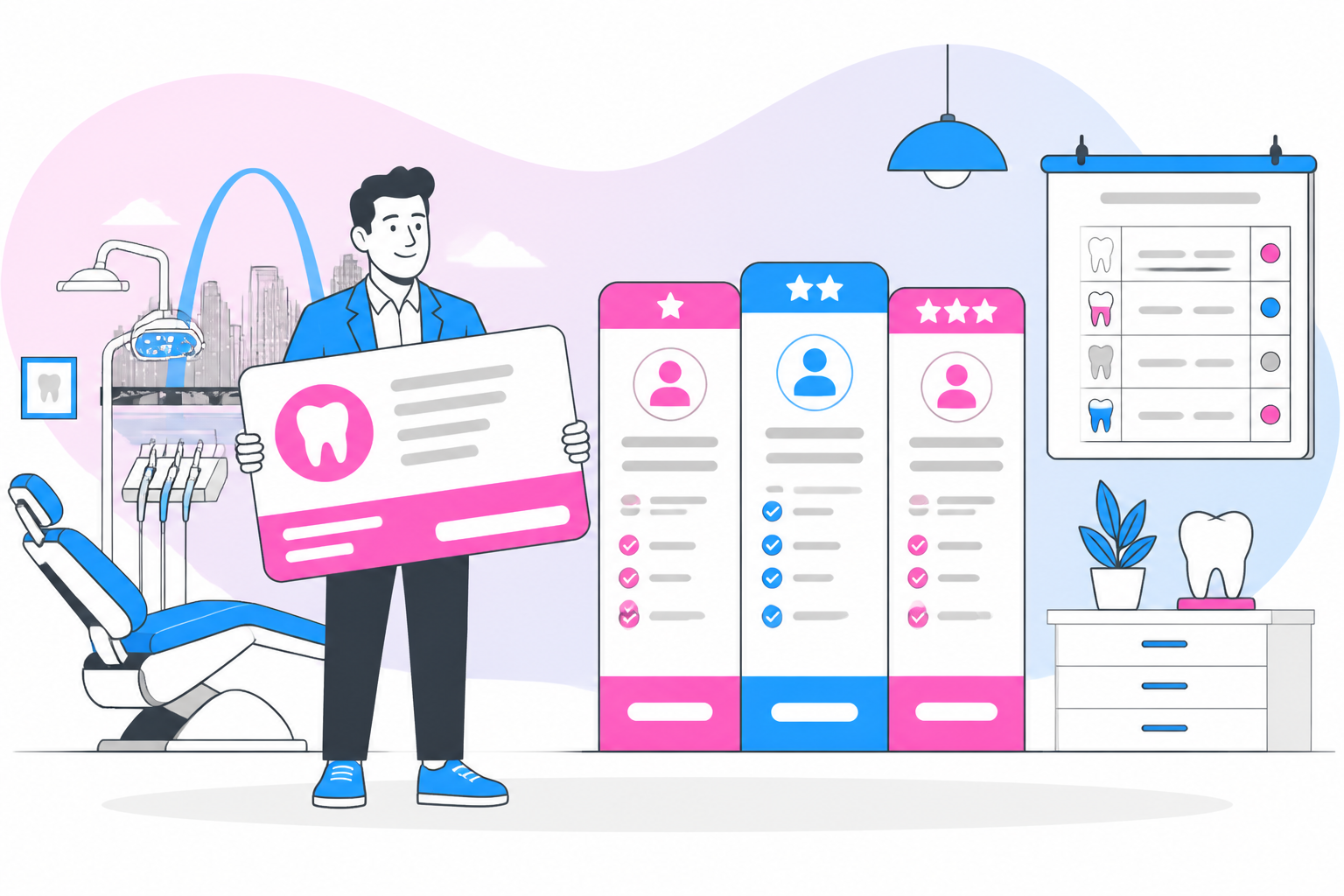 Illustration of dental savings plan in st. louis mo — business owner reviewing a membership plan dashboard, header image for "How to Find the Best Dental Savings Plan in St. Louis MO for Your Family"