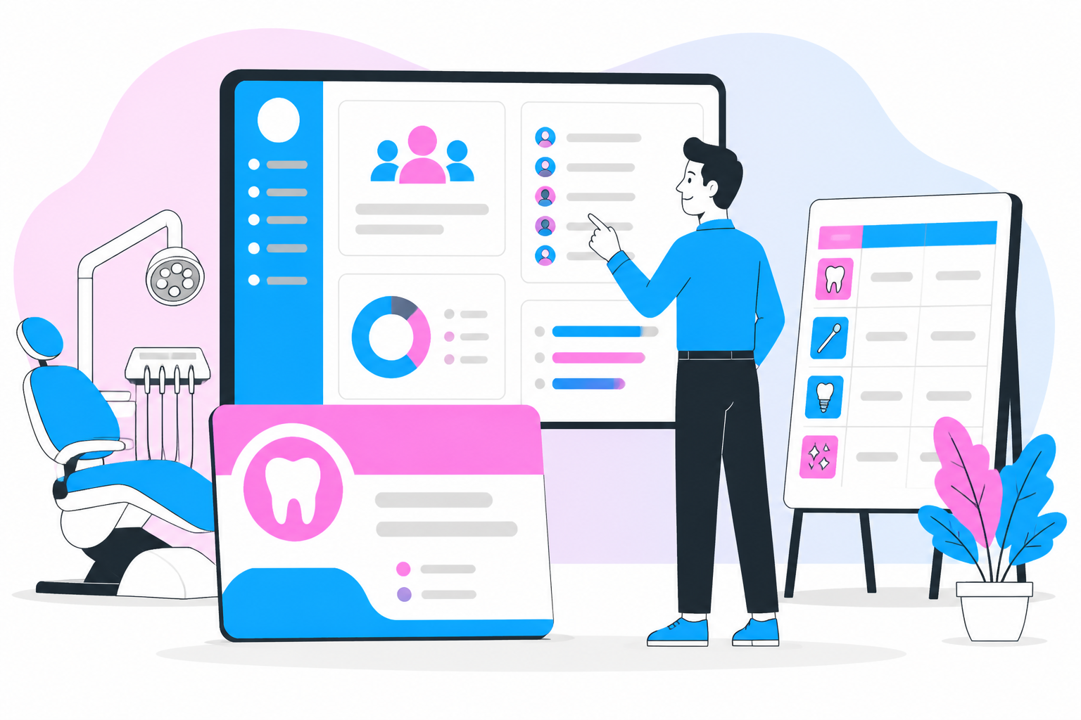 Illustration of dentist for uninsured alabama — business owner reviewing a membership plan dashboard, header image for "How to Find a Reliable Dentist for Uninsured Alabama Residents"