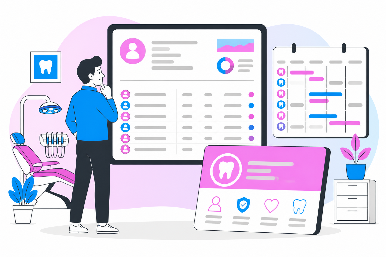 Illustration of dentist for uninsured colorado — business owner reviewing a membership plan dashboard, header image for "Affordable Dentist for Uninsured Colorado? Yes!"