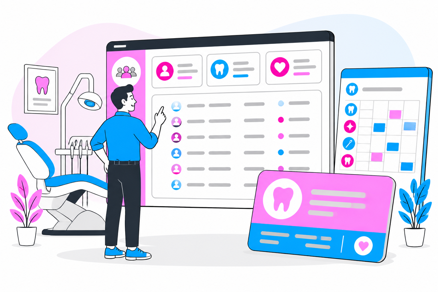 Illustration of dentist for uninsured illinois — business owner reviewing a membership plan dashboard, header image for "Affordable Dentist for Uninsured Illinois? Find Relief"