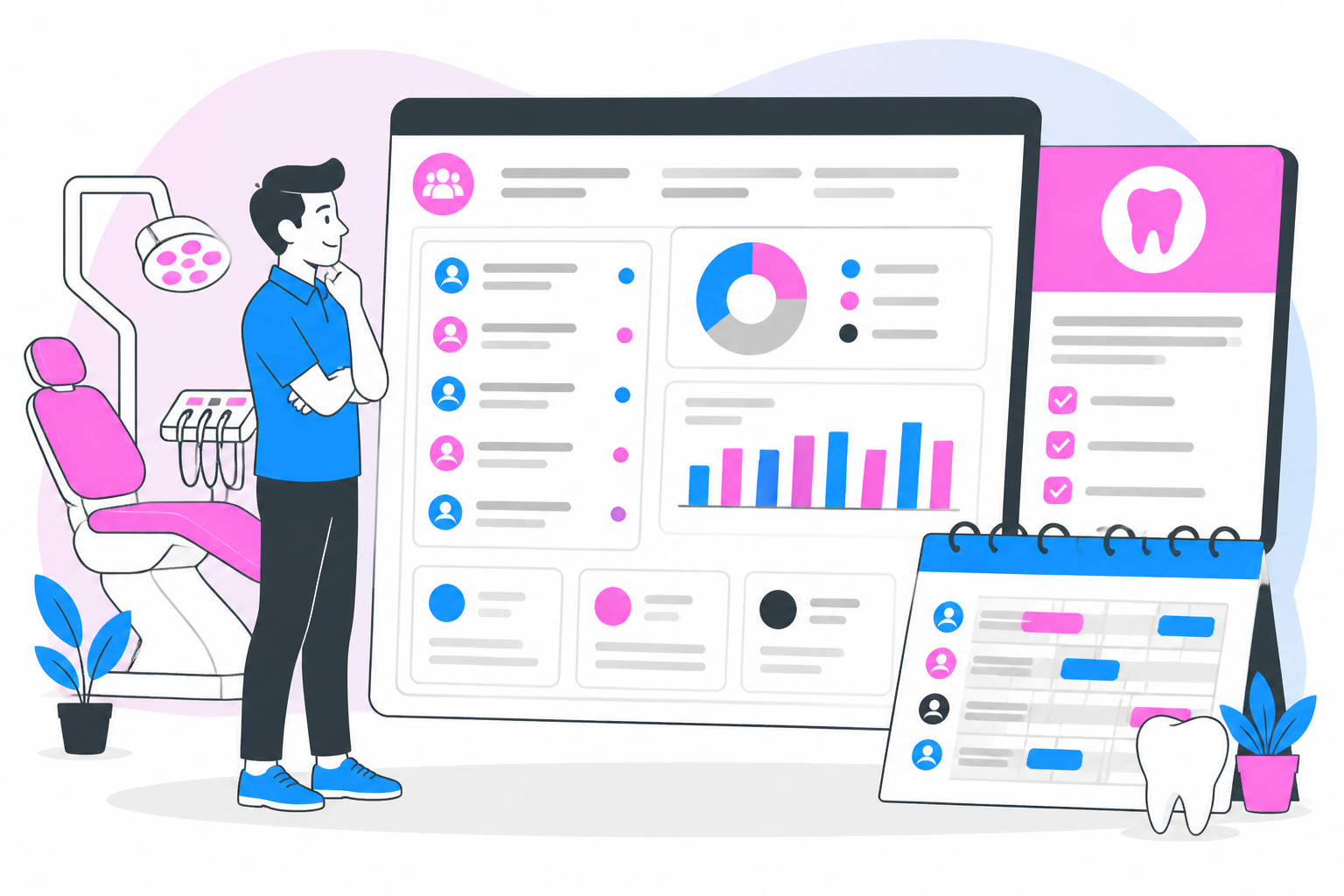 Illustration of dentist for uninsured in atlanta ga — business owner reviewing a membership plan dashboard, header image for "Find a Dentist for Uninsured in Atlanta GA Now!"