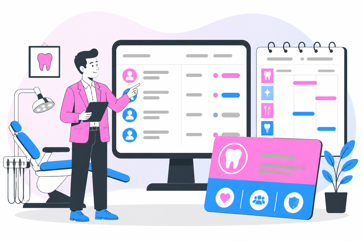 Illustration of dentist for uninsured in austin tx — business owner reviewing a membership plan dashboard, header image for "How to Find a Reliable Dentist for Uninsured in Austin, TX"