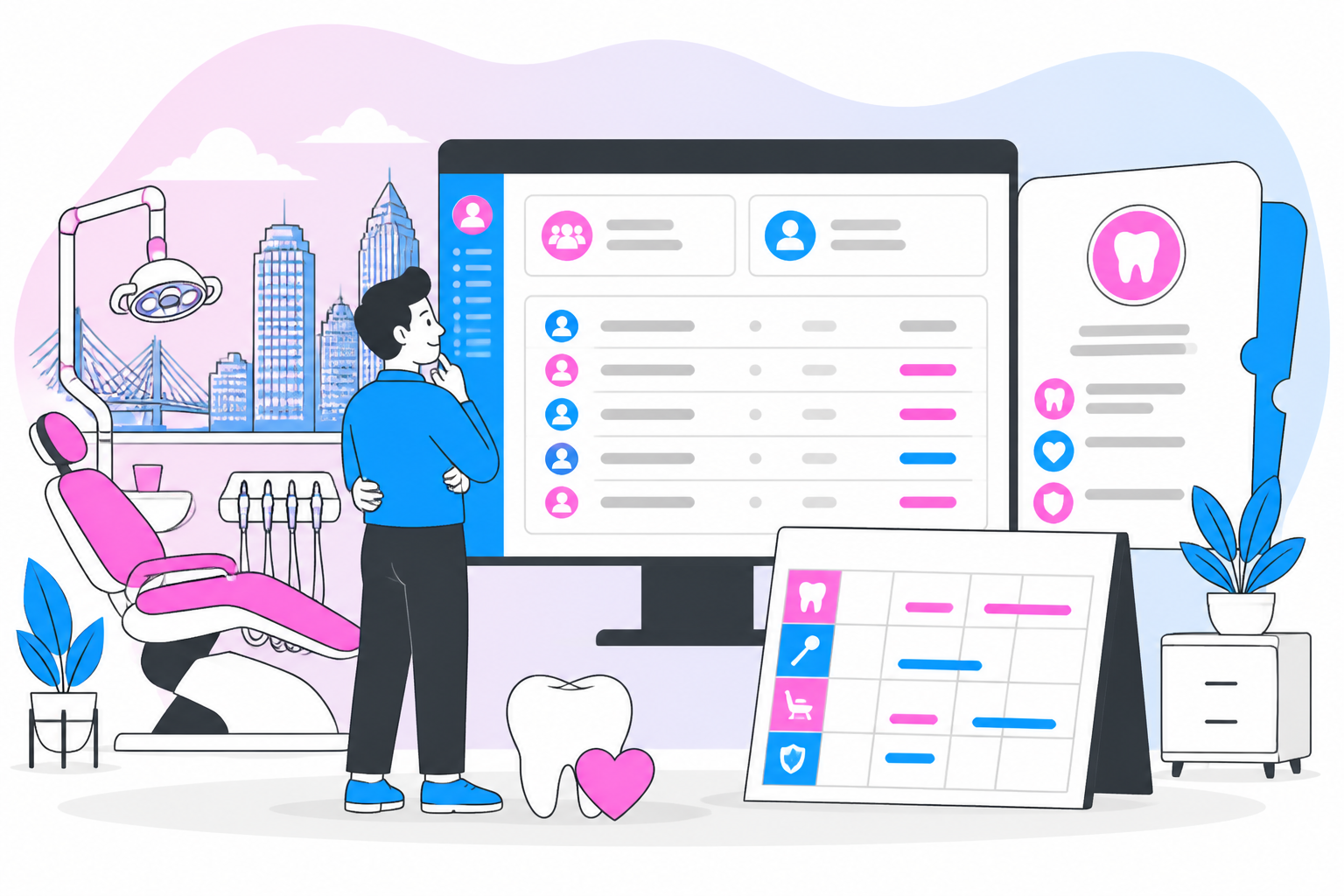 Illustration of dentist for uninsured in boston ma — business owner reviewing a membership plan dashboard, header image for "Affordable Dentist for Uninsured in Boston MA? Yes!"
