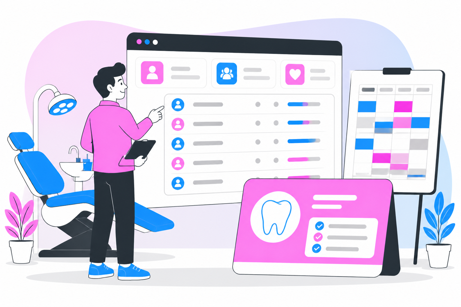 Illustration of dentist for uninsured in denver co — business owner reviewing a membership plan dashboard, header image for "Affordable Dentist for Uninsured in Denver CO"