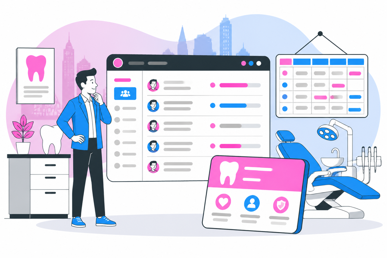 Illustration of dentist for uninsured in detroit mi — business owner reviewing a membership plan dashboard, header image for "How to Find a Reliable Dentist for Uninsured in Detroit, MI"