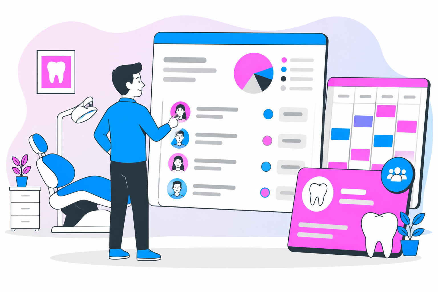 Illustration of dentist for uninsured in fresno ca — business owner reviewing a membership plan dashboard, header image for "Finding a Dentist for Uninsured in Fresno CA: Your Guide to Affordable Care"