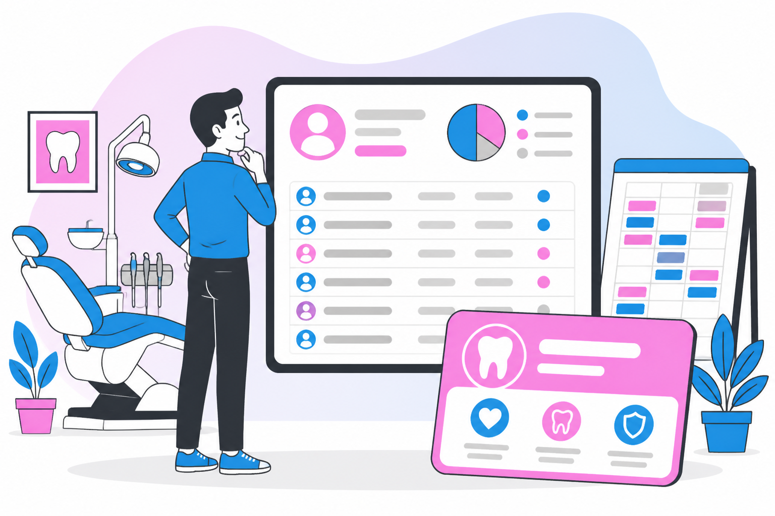 Illustration of dentist for uninsured in kansas city mo — business owner reviewing a membership plan dashboard, header image for "How to Find a Quality Dentist for Uninsured in Kansas City MO"
