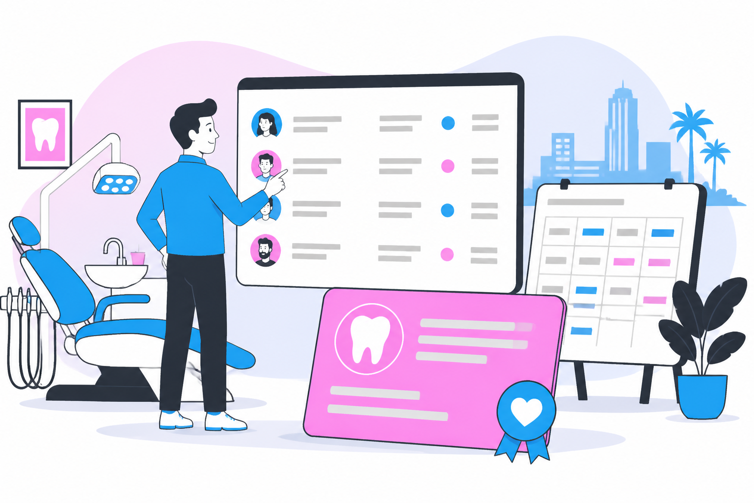 Illustration of dentist for uninsured in long beach ca — business owner reviewing a membership plan dashboard, header image for "Finding a Dentist for Uninsured in Long Beach, CA: Your Guide to Affordable Care"