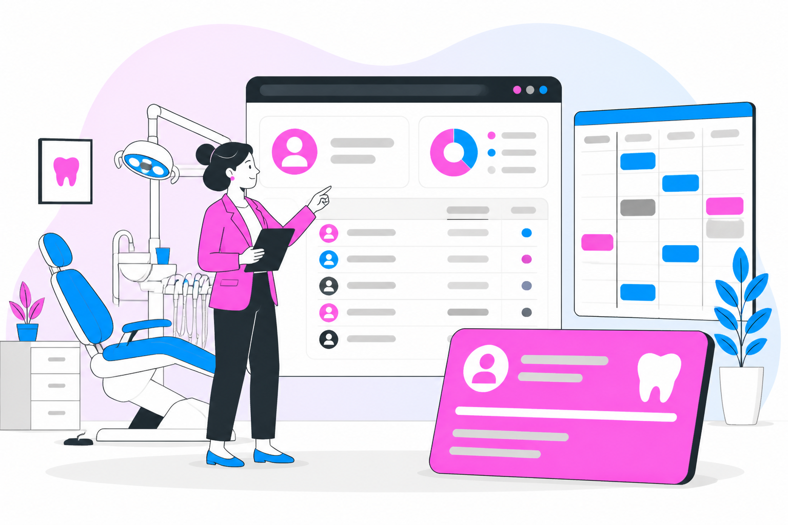 Illustration of dentist for uninsured in milwaukee wi — business owner reviewing a membership plan dashboard, header image for "How to Find a Quality Dentist for Uninsured in Milwaukee, WI"