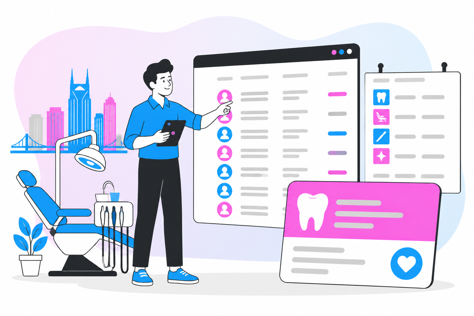 Illustration of dentist for uninsured in nashville tn — business owner reviewing a membership plan dashboard, header image for "Finding a Great Dentist for Uninsured in Nashville TN: Your Guide to Affordable Care"
