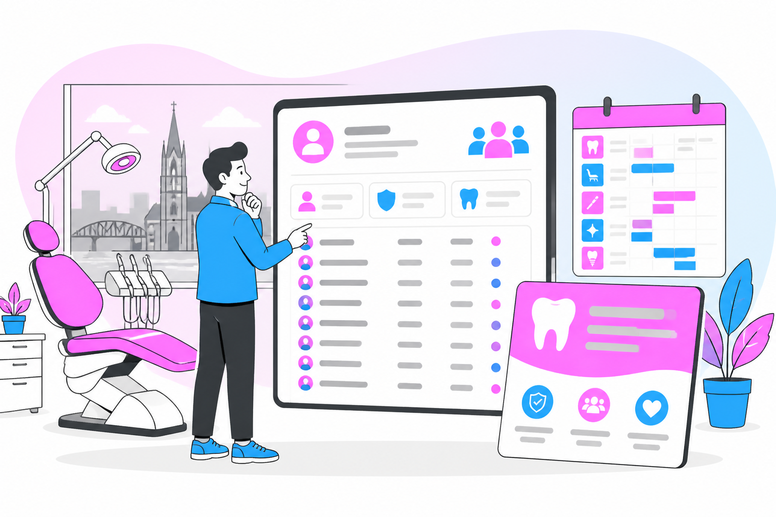 Illustration of dentist for uninsured in new orleans la — business owner reviewing a membership plan dashboard, header image for "Affordable Dentist for Uninsured in New Orleans LA?"