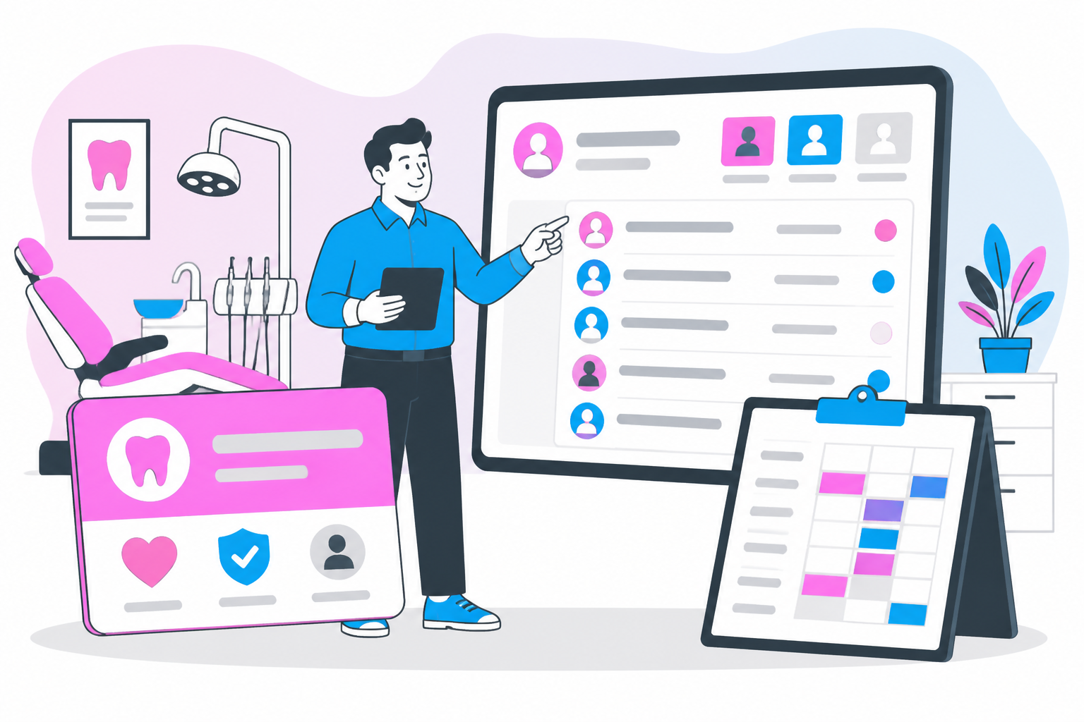 Illustration of dentist for uninsured in oakland ca — business owner reviewing a membership plan dashboard, header image for "Finding a Great Dentist for Uninsured in Oakland, CA: Your Guide to Affordable Care"