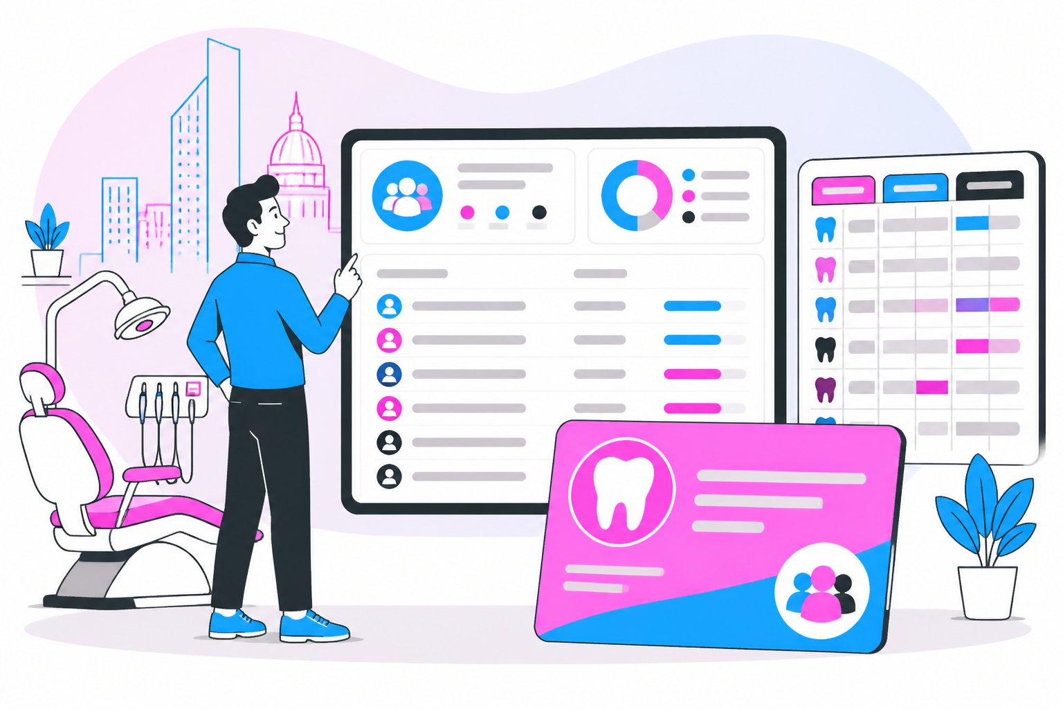 Illustration of dentist for uninsured in oklahoma city ok — business owner reviewing a membership plan dashboard, header image for "Finding a Dentist for Uninsured in Oklahoma City OK: Your Guide to Affordable Dental Care"