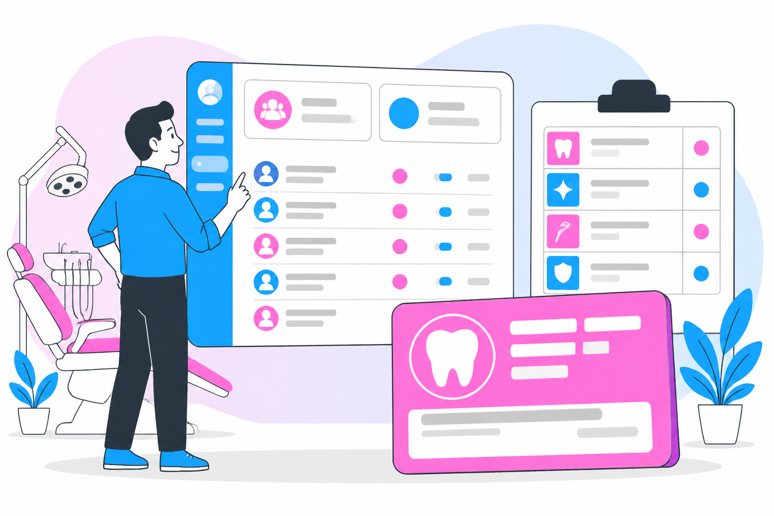Illustration of dentist for uninsured in riverside ca — business owner reviewing a membership plan dashboard, header image for "Finding a Dentist for Uninsured in Riverside, CA: Your Guide to Affordable Care"