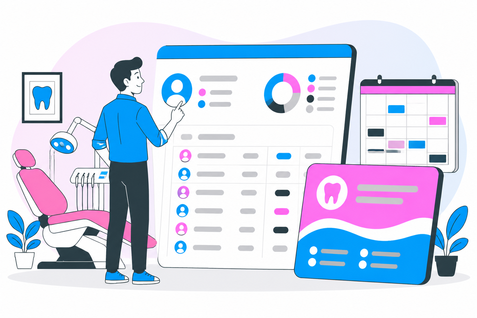 Illustration of dentist for uninsured in santa ana ca — business owner reviewing a membership plan dashboard, header image for "How to Find a Trusted Dentist for Uninsured in Santa Ana, CA"