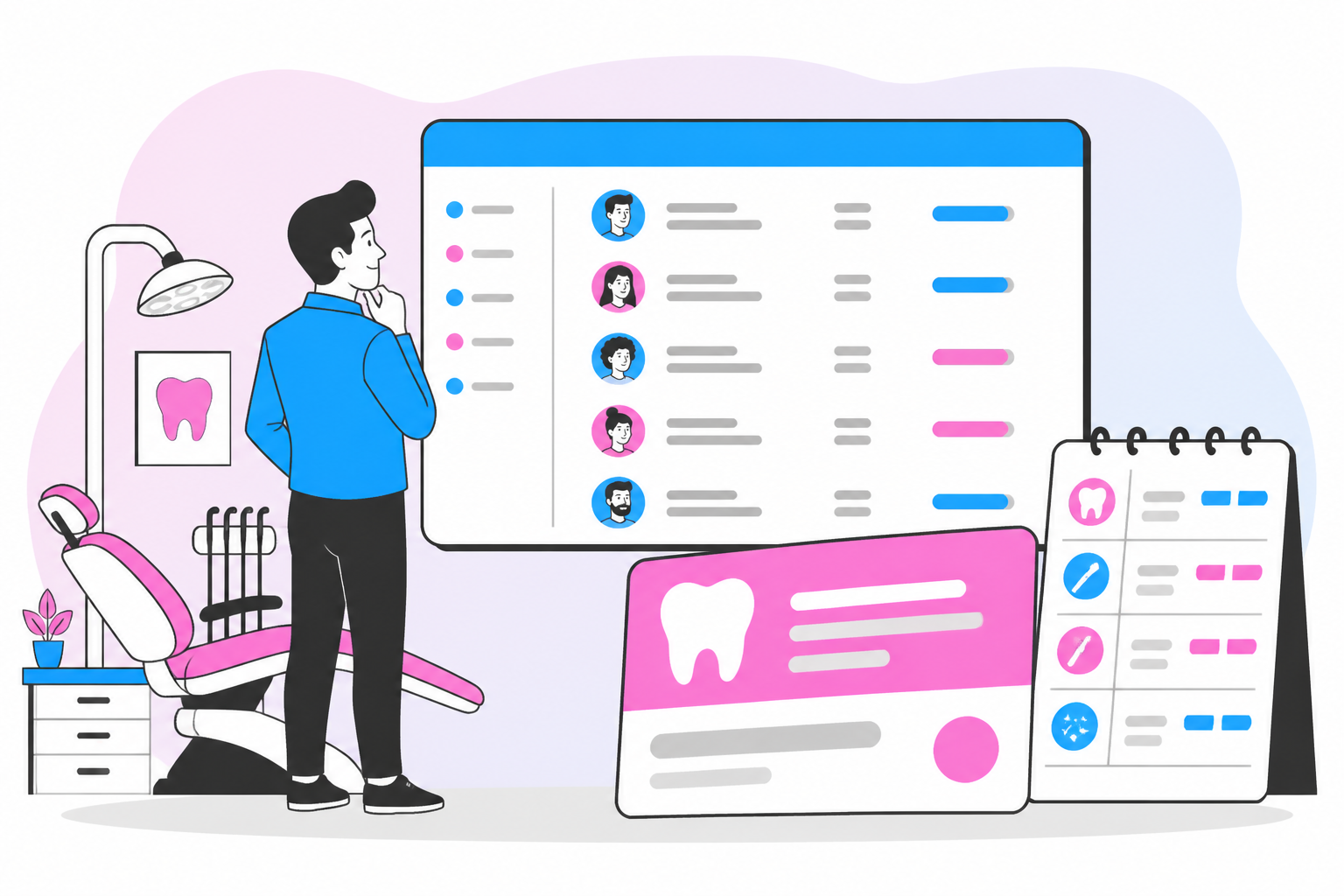 Illustration of dentist for uninsured in washington dc — business owner reviewing a membership plan dashboard, header image for "Affordable Dentist for Uninsured in Washington DC? Find Out!"