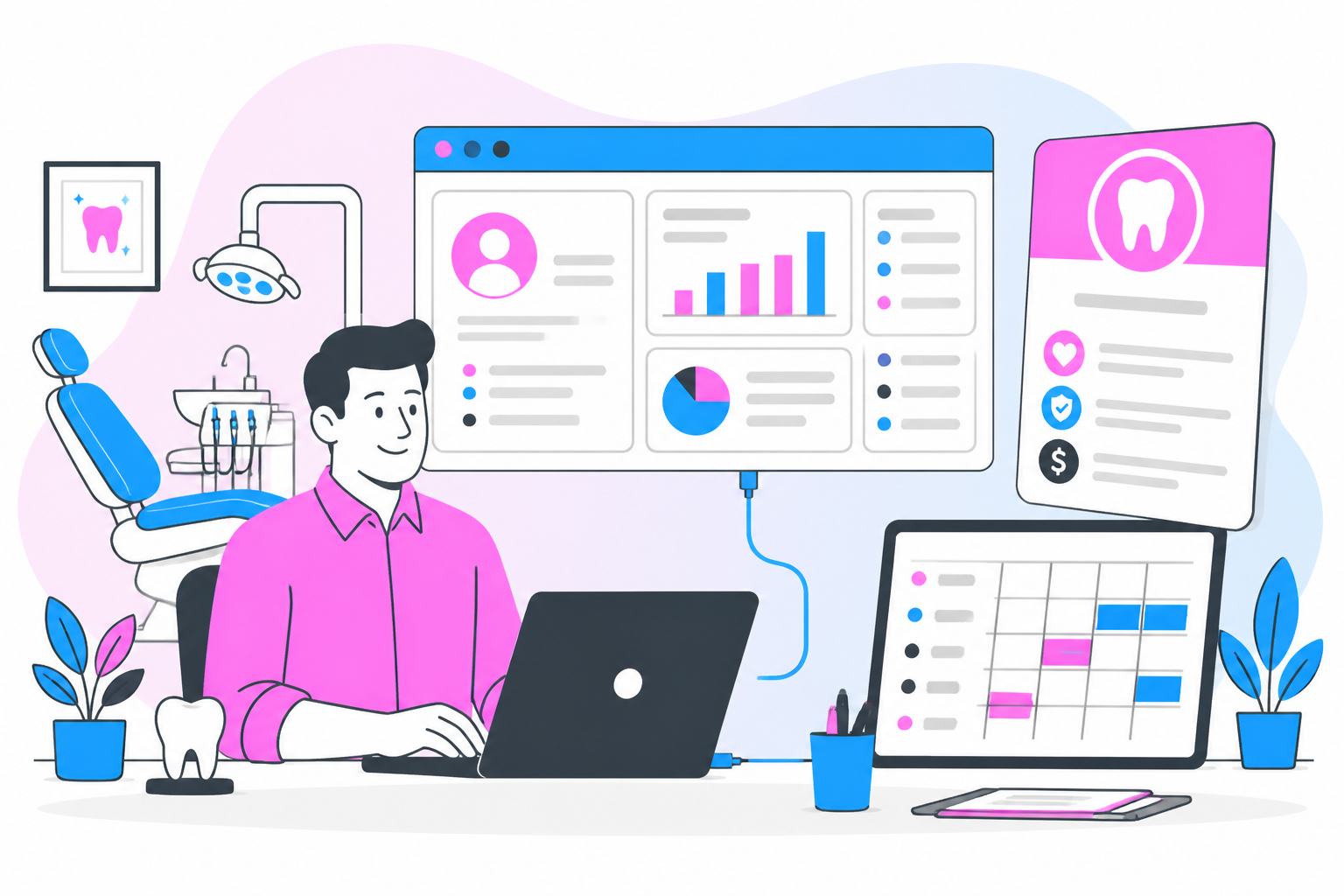 Illustration of dentist for uninsured maine — business owner reviewing a membership plan dashboard, header image for "Finding the Right Dentist for Uninsured Maine Residents: Your Guide to Affordable Care"