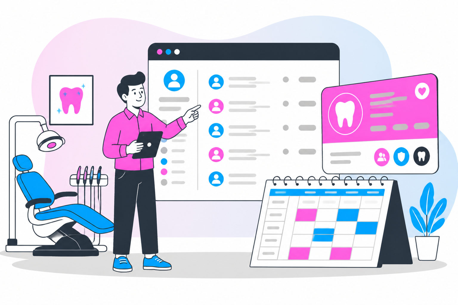 Illustration of dentist for uninsured massachusetts — business owner reviewing a membership plan dashboard, header image for "Find a Dentist for Uninsured Massachusetts"