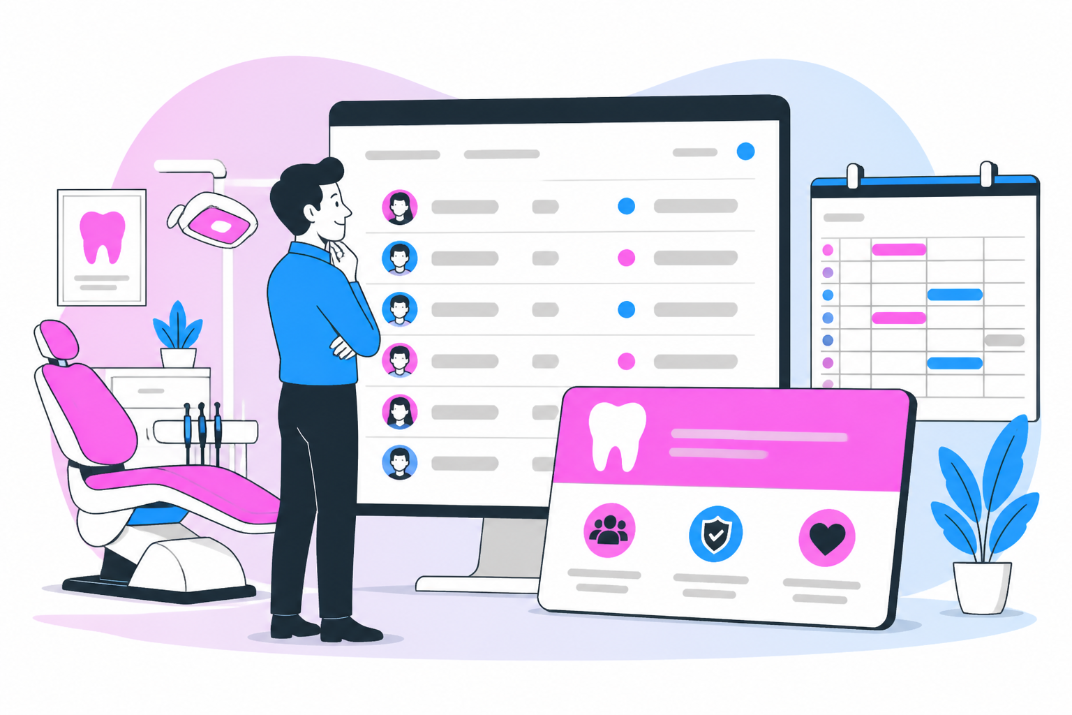 Illustration of dentist for uninsured missouri — business owner reviewing a membership plan dashboard, header image for "Finding a Dentist for Uninsured Missouri: Your Guide to Affordable Care"