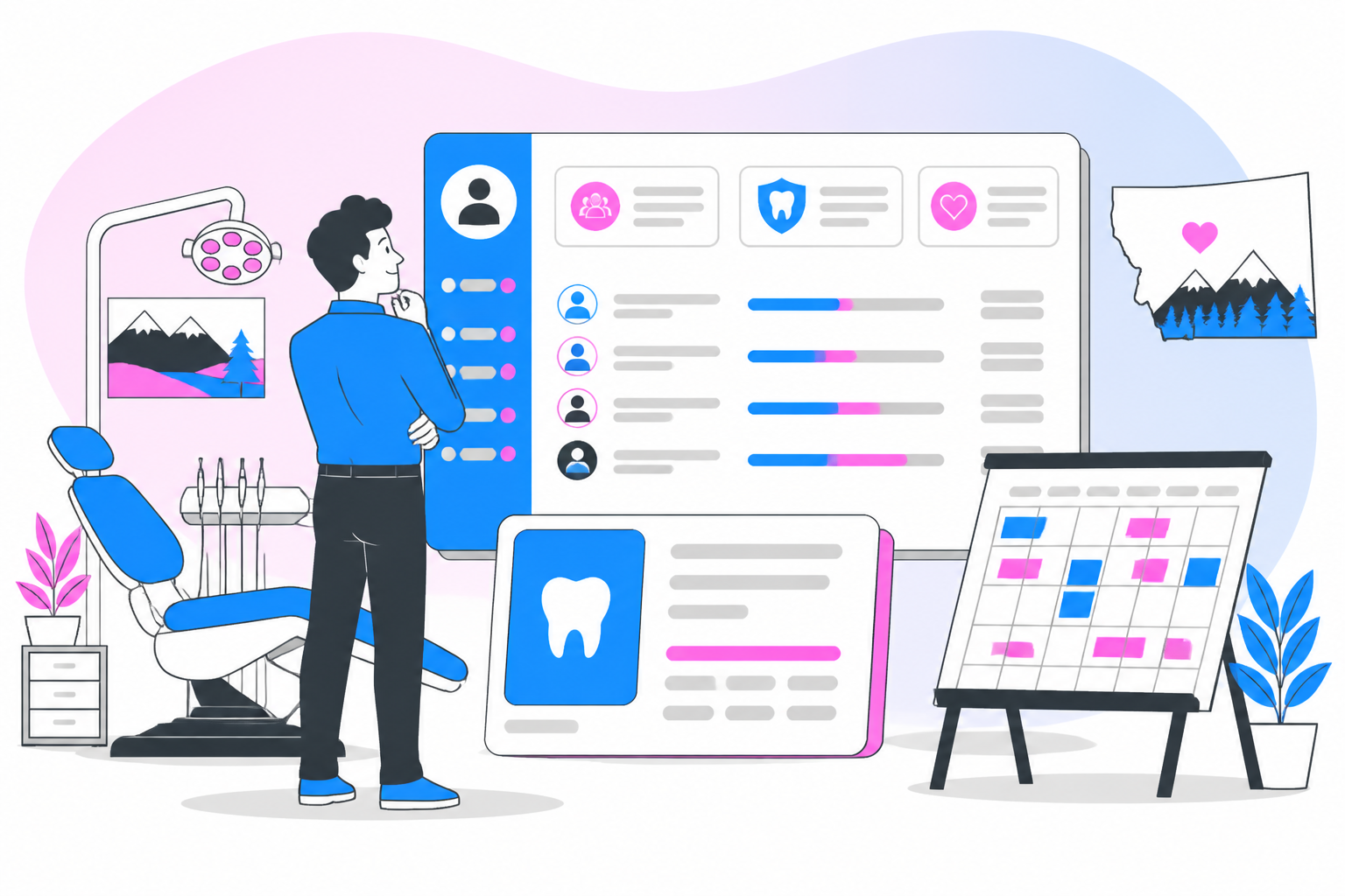 Illustration of dentist for uninsured montana — business owner reviewing a membership plan dashboard, header image for "How to Find a Quality Dentist for Uninsured Montana Families: Your Guide to Affordable Care"