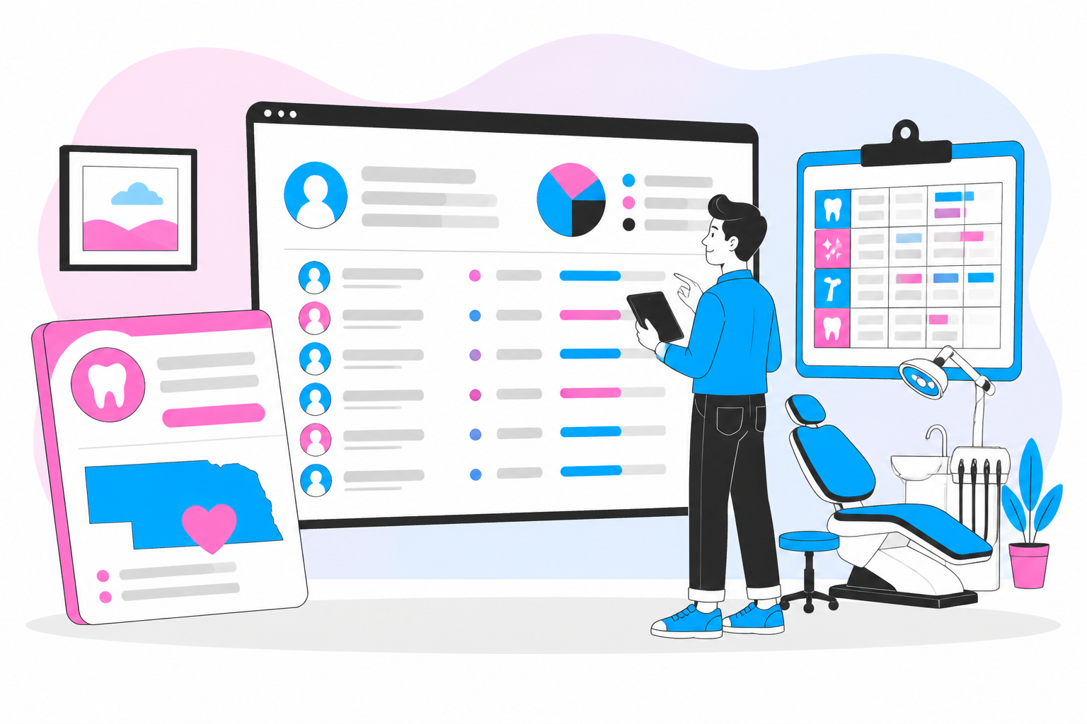 Illustration of dentist for uninsured nebraska — business owner reviewing a membership plan dashboard, header image for "Find an Affordable Dentist for Uninsured Nebraska Residents: Your Complete Guide"