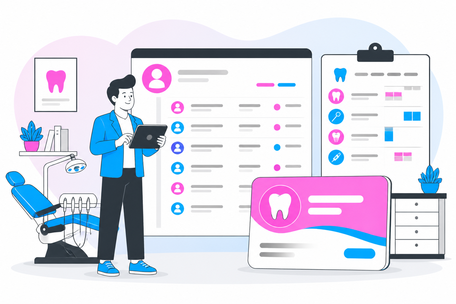 Illustration of dentist for uninsured new jersey — business owner reviewing a membership plan dashboard, header image for "Finding a Dentist for Uninsured New Jersey Patients: Your Guide to Affordable Care"