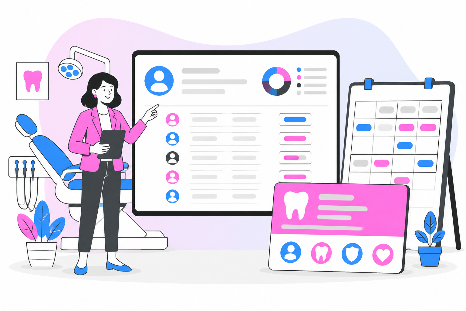 Illustration of dentist for uninsured new mexico — business owner reviewing a membership plan dashboard, header image for "Finding an Affordable Dentist for Uninsured New Mexico Residents"