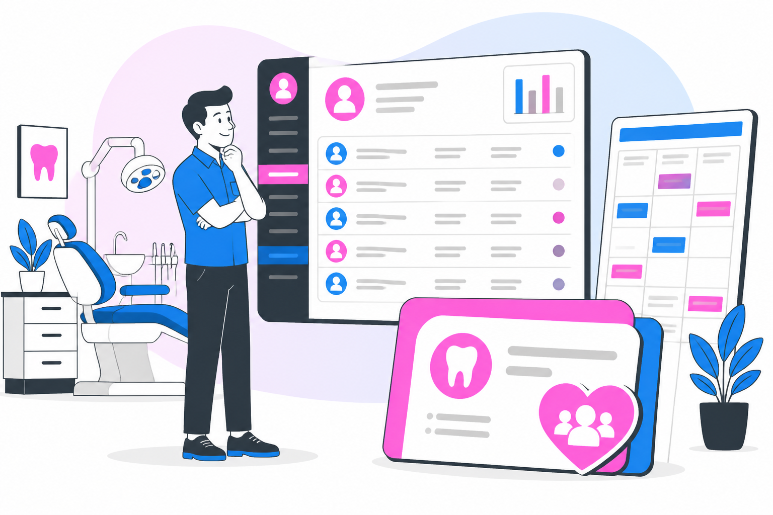 Illustration of dentist for uninsured north carolina — business owner reviewing a membership plan dashboard, header image for "Affordable Dentist for Uninsured North Carolina"