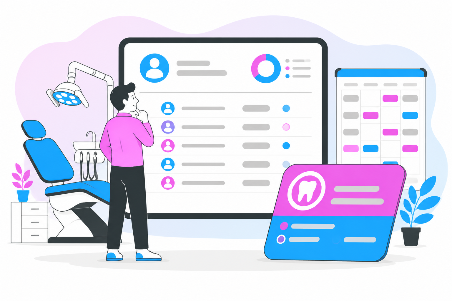 Illustration of dentist for uninsured ohio — business owner reviewing a membership plan dashboard, header image for "Affordable Dentist for Uninsured Ohio? YES!"