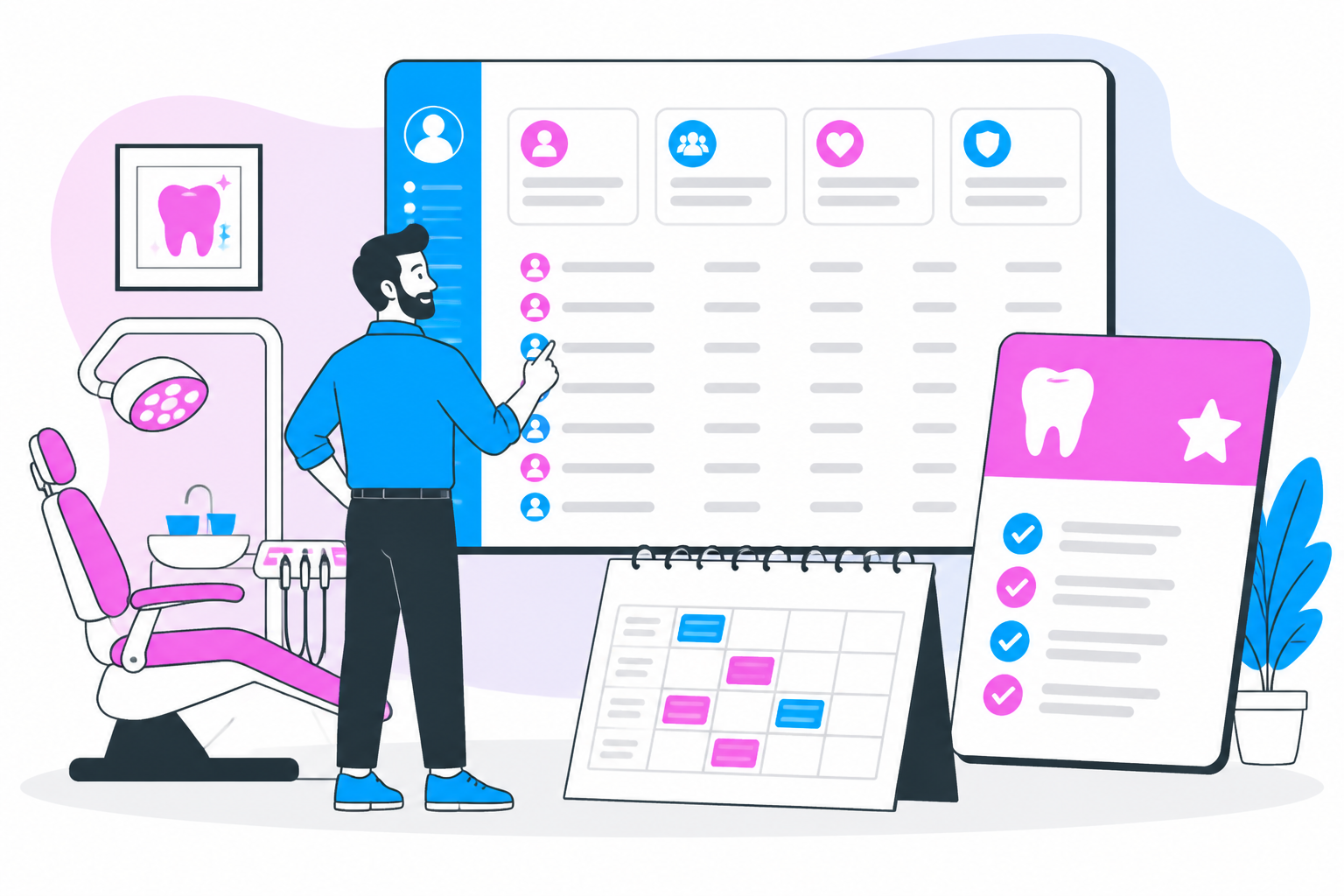 Illustration of dentist for uninsured oklahoma — business owner reviewing a membership plan dashboard, header image for "Affordable Dentist for Uninsured Oklahoma?"