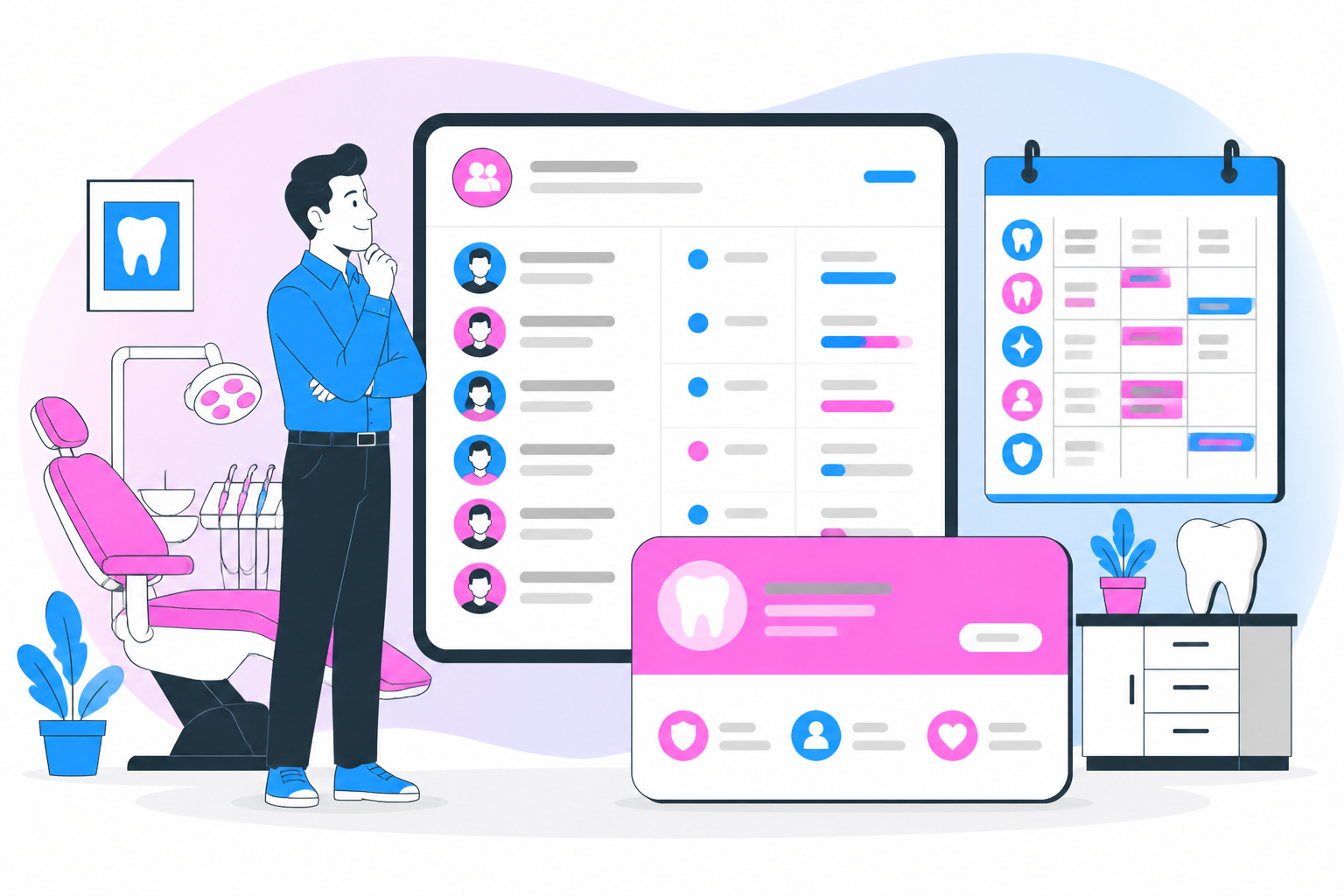 Illustration of dentist for uninsured pennsylvania — business owner reviewing a membership plan dashboard, header image for "Find a Dentist for Uninsured Pennsylvania Locals Now!"