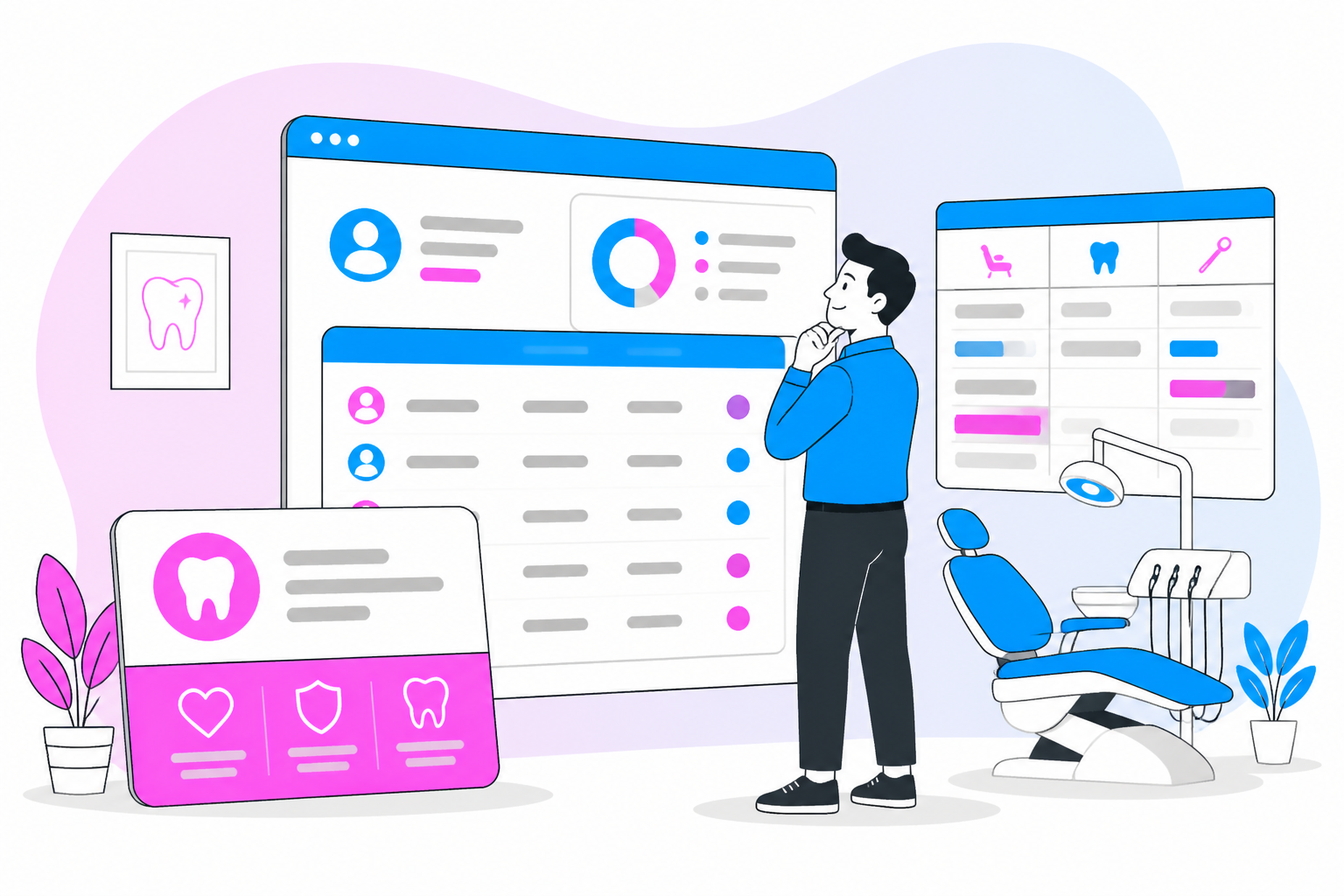 Illustration of dentist for uninsured utah — business owner reviewing a membership plan dashboard, header image for "Affordable Dentist for Uninsured Utah? Find Out!"