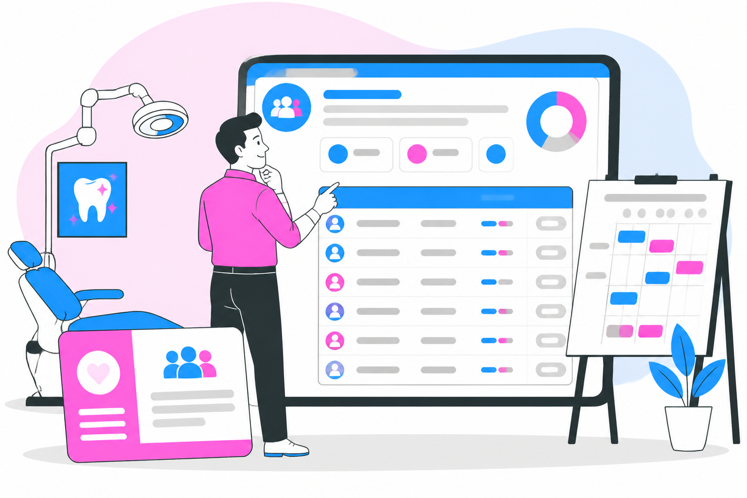 Illustration of dentist for uninsured virginia — business owner reviewing a membership plan dashboard, header image for "Finding the Best Dentist for Uninsured Virginia Patients: Your Guide to Affordable Care"