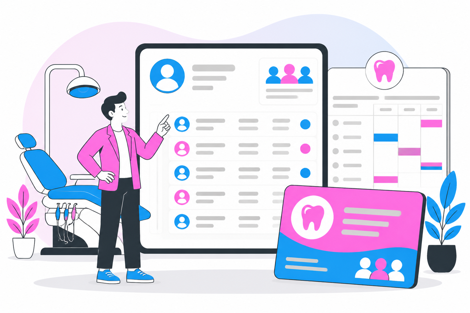 Illustration of dentist for uninsured wisconsin — business owner reviewing a membership plan dashboard, header image for "Finding the Best Dentist for Uninsured Wisconsin Residents: Your Guide to Affordable Care"